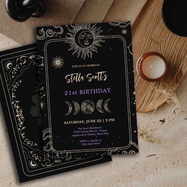 Black Mystic Celestial Moon 21st Birthday  Invitation (Black Mystic Celestial Moon 21st Birthday Invitation)
