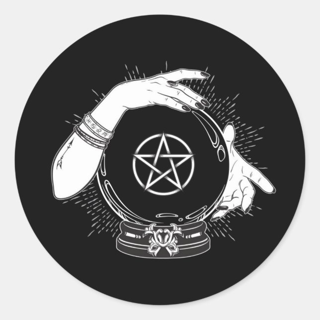 Black Mystic Fortune Teller Mystical Crystal Ball Classic Round Sticker (Front)