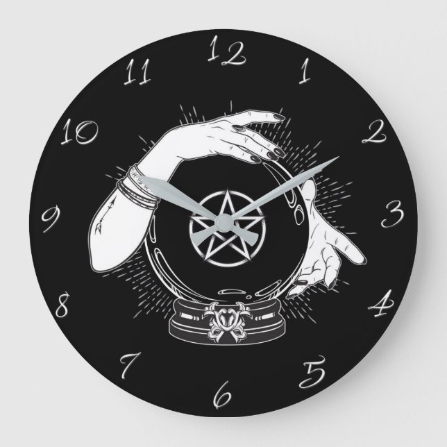 Black Mystic Fortune Teller Mystical Crystal Ball Large Clock (Front)