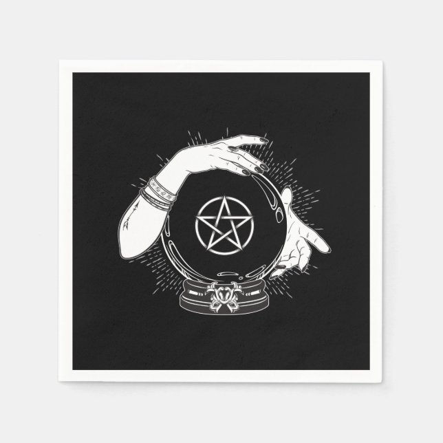 Black Mystic Fortune Teller Mystical Crystal Ball Napkins (Front)