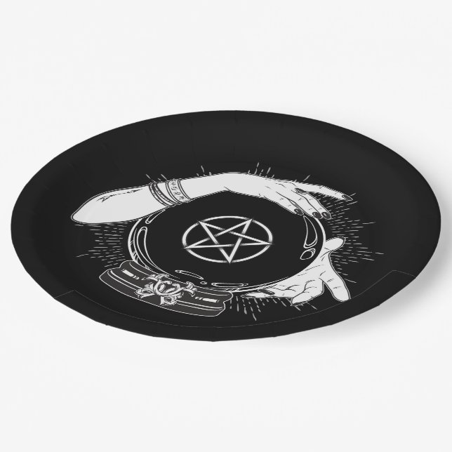 Black Mystic Fortune Teller Mystical Crystal Ball Paper Plates (Angled)