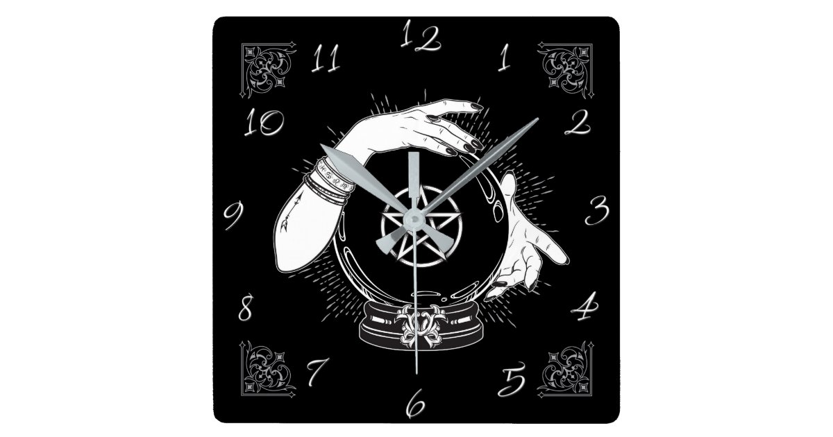 Black Mystic Fortune Teller Mystical Crystal Ball Square Wall Clock