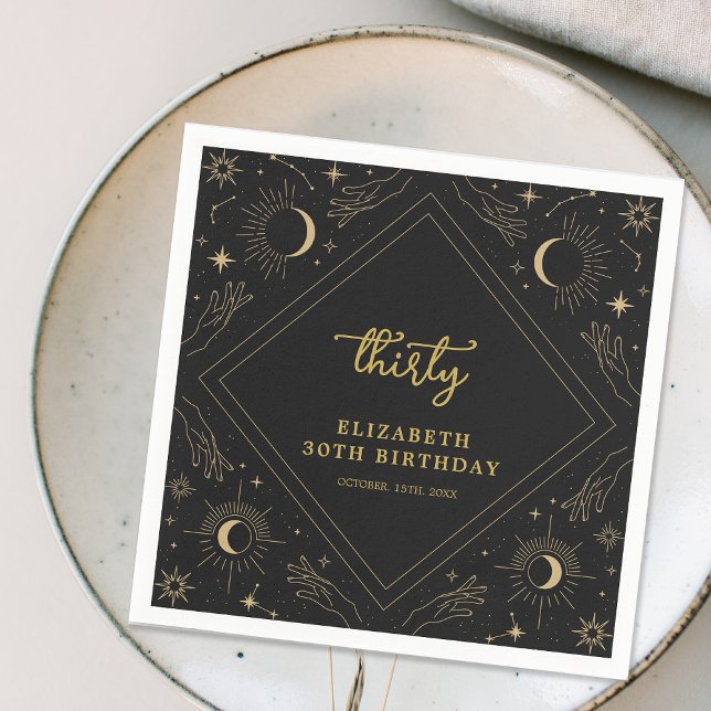 Black Mystic Horoscope Moon 30th Birthday Napkins (Black Mystic Horoscope Moon 30th Birthday Napkins)