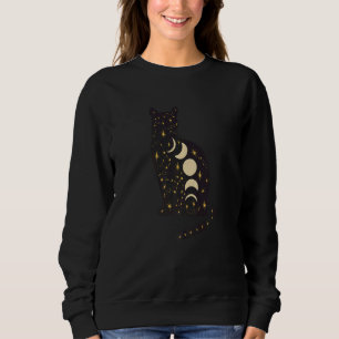 Black Mystical Cat Moon Phases Astrology Crescent  Sweatshirt