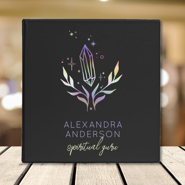 Black Mystical Holographic Spiritual Crystals  3 Ring Binder (Black Mystical Holographic Spiritual Crystals 3 Ring Binder)