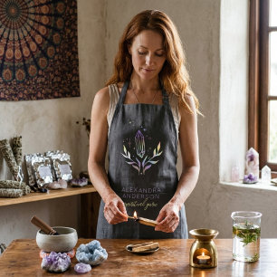 Black Mystical Holographic Spiritual Crystals  Apron