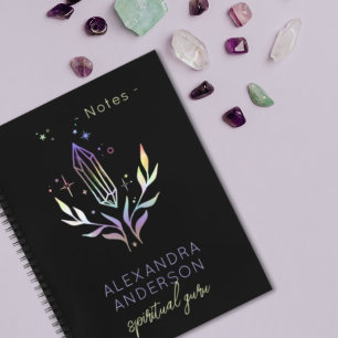 Black Mystical Holographic Spiritual Crystals Notebook