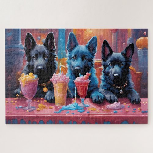 Black N Blue German Shepherd Puppies N Milkshakes Jigsaw Puzzle