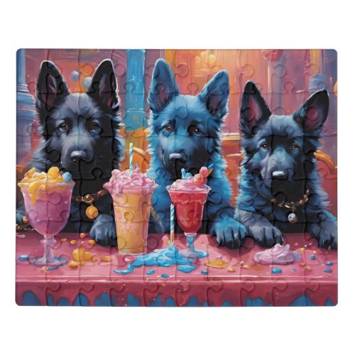 Black N Blue German Shepherd Puppies N Milkshakes Jigsaw Puzzle