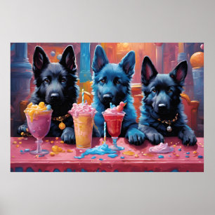 Black N Blue German Shepherd Puppies N Milkshakes Poster