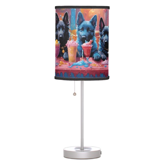 Black N Blue German Shepherd Puppies N Milkshakes Table Lamp (Right)