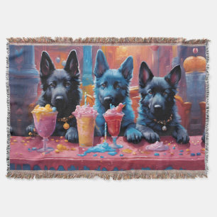 Black N Blue German Shepherd Puppies N Milkshakes Throw Blanket