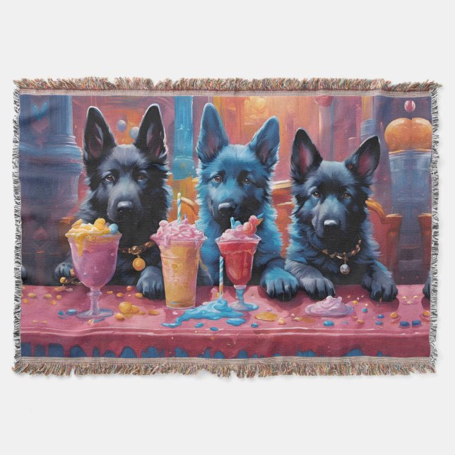 Black N Blue German Shepherd Puppies N Milkshakes Throw Blanket (Front)
