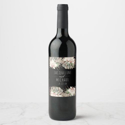 Black n Blush Orchid Floral Seaside Desert Wedding Wine Label