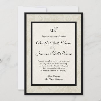 Black N Cream Fleur De Lis Damask Wedding Invitation by AudreyJeanne at Zazzle