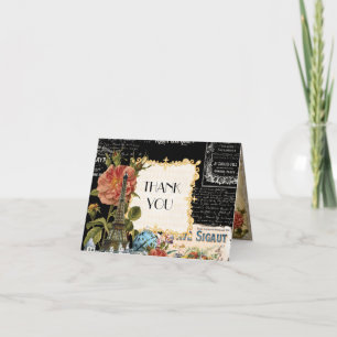 Black n Cream Vintage Eiffel Tower Thank You Notes
