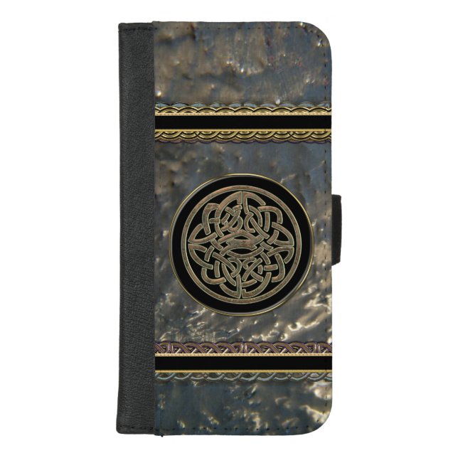 Black 'n Gold Celtic Knot Metal iPhone Wallet Case (Front)