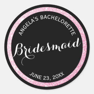 Black n Pink Glitter Matron of Honor Bachelorette Classic Round Sticker