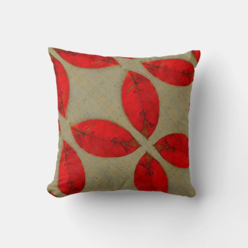 black n Taupe grey red fall leaves solid back Throw Pillow