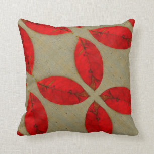 black n Taupe grey red fall leaves solid back Throw Pillow