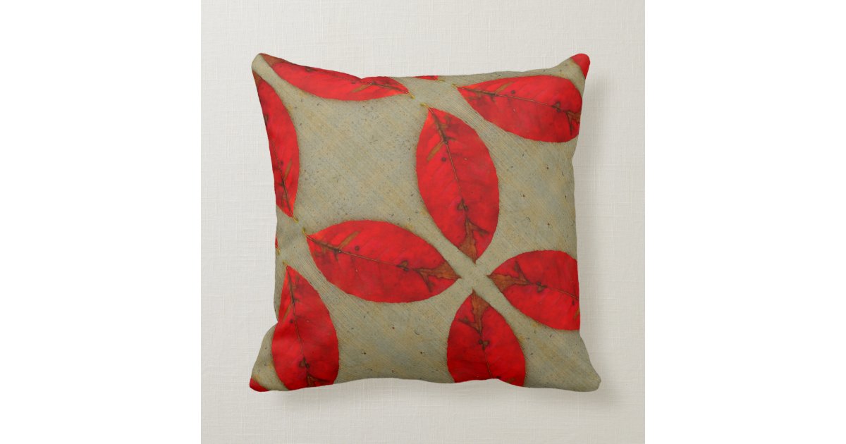 black n Taupe grey red fall leaves solid back Throw Pillow