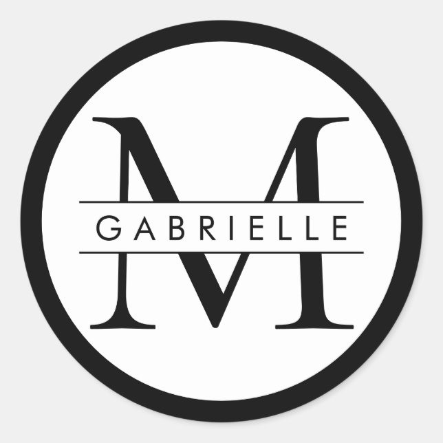 Black n White Border Monogram Favor Sticker Label (Front)