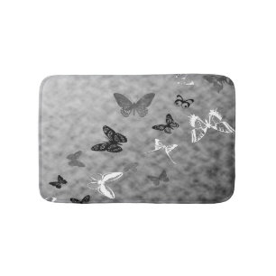Black n White Butterflies Bathroom Mat