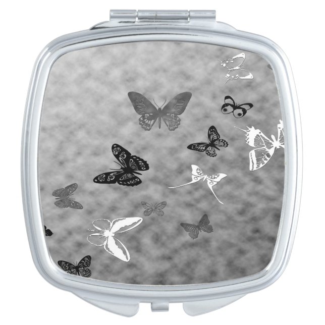 Black n White Butterflies Makeup Mirror (Front)