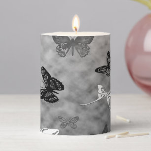 Black n White Butterflies Pillar Candle