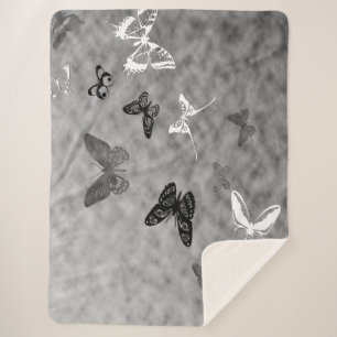 Black n White Butterflies Sherpa Blanket