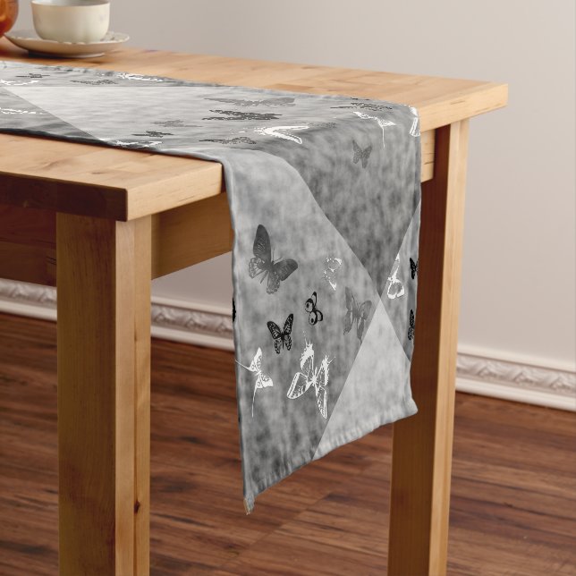 Black n White Butterflies Short Table Runner (In Situ)