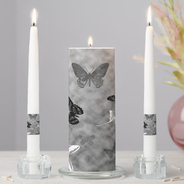 Black n White Butterflies Unity Candle Set (In Situ)