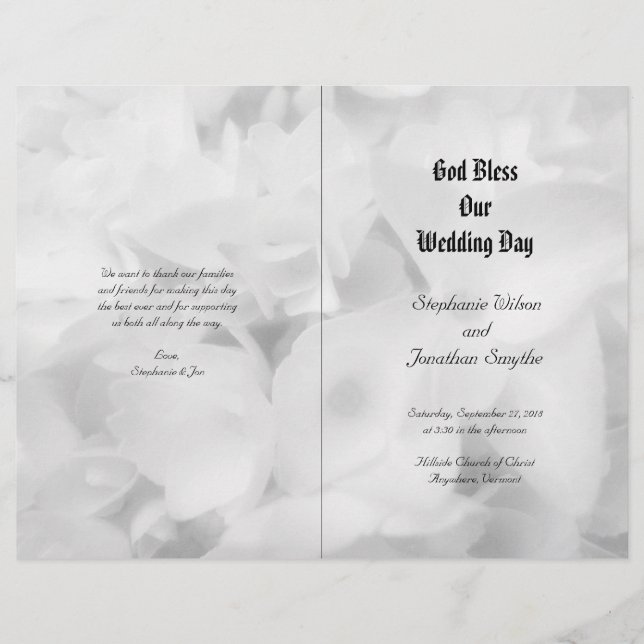 Black n White Catholic Ceremony Wedding Program (Front)