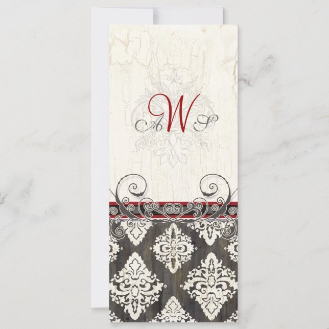 Black 'n White Damask (red) Wedding Invitation (Front)