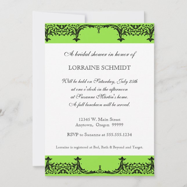 Black n White Fleur de Lis Damask Bridal Shower Invitation (Front)