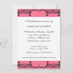 Black n White Fleur de Lis Damask Bridal Shower Invitation