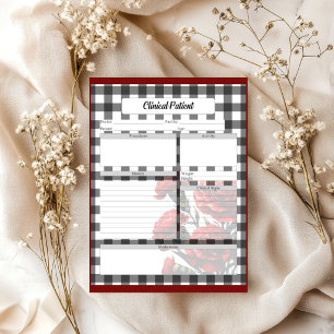 Black n White Floral Gingham _ Clinical Patient Notepad
