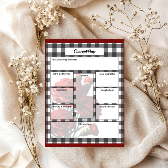 Black n White Floral Gingham_ Concept Map Notepad (Creator Uploaded)