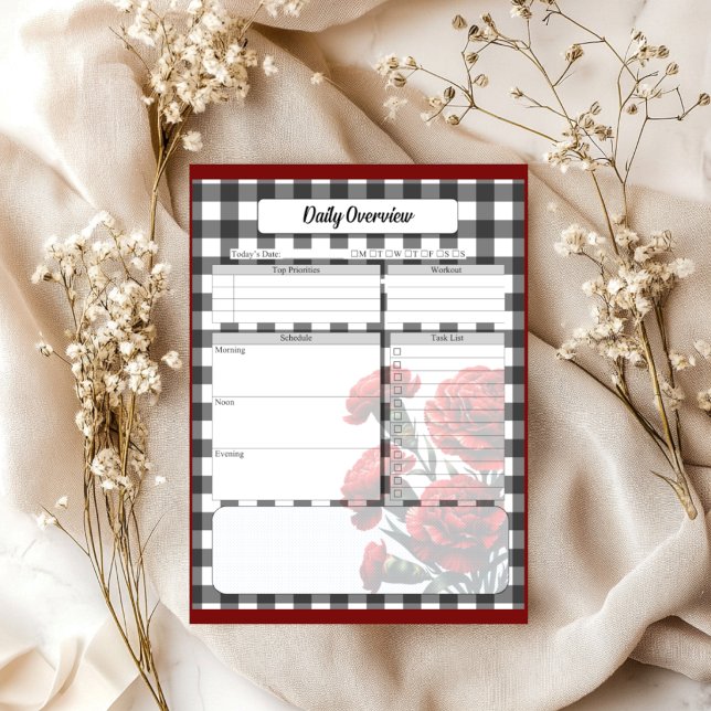Black n White Floral Gingham _ Daily Overview Notepad (Creator Uploaded)