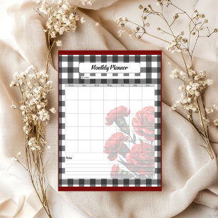 Black n White Floral Gingham _ Monthly Planner Notepad