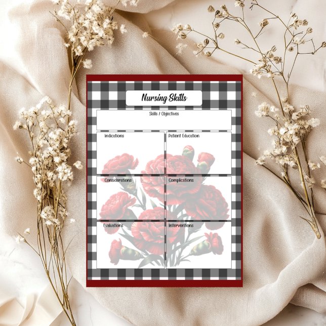 Black n White Floral Gingham_ Nursing Skills Notepad (Creator Uploaded)