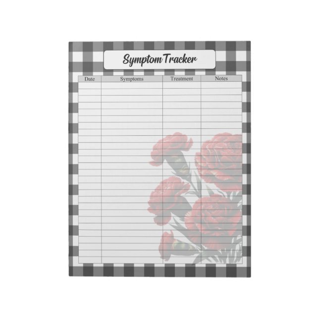 Black n White Floral Gingham_ Symptom Tracker Notepad (Rotated)
