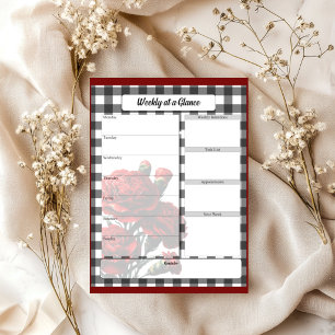 Black n White Floral Gingham _ Week At a Glance Notepad