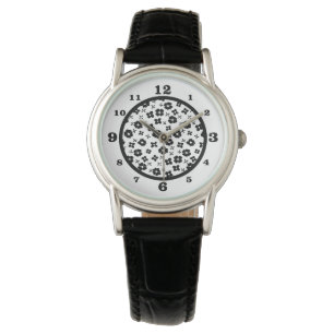 Black N White Floral Numbered Watch