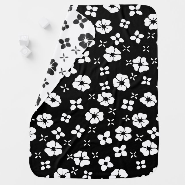 Black n White Flowers Reversible Swaddle Blanket (In Situ)