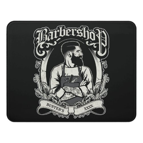 Black_n_White Hipster Barber Logo Personalize Door Sign