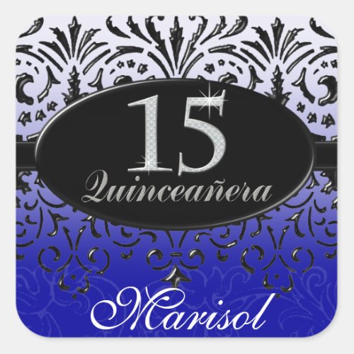 Black n White Lace Look Silver 15th Quinceanera Square Sticker