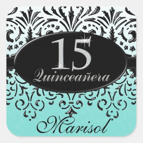 Black n White Lace Look Silver 15th Quinceanera Square Sticker