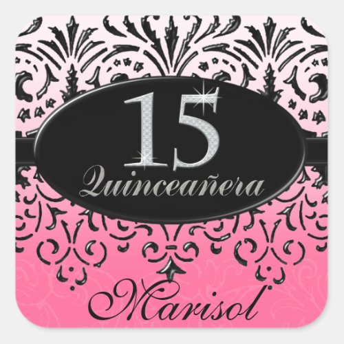 Black n White Lace Look Silver 15th Quinceanera Square Sticker