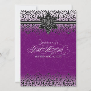 Black n White Lace Look Silver Bat Mitzvah Invite